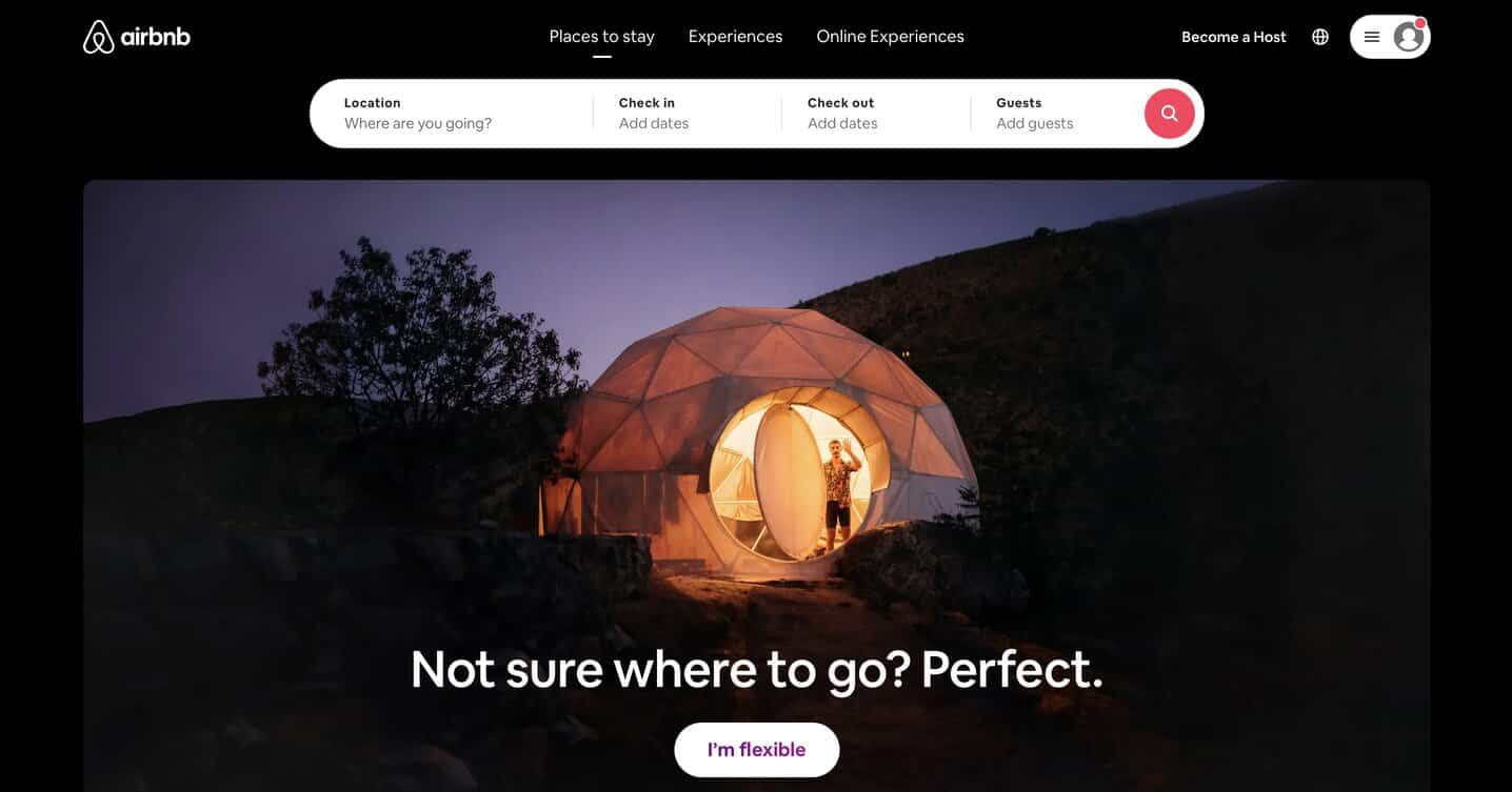 Minimalist web design example, Airbnb