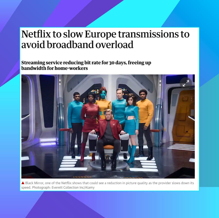 Screenshot of The Guardian about Netflix slowing speed of delivery