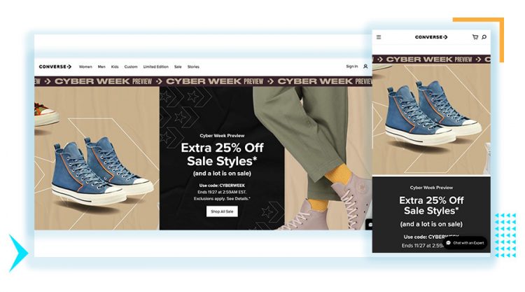 Converse responisve website design desktop and mobile view