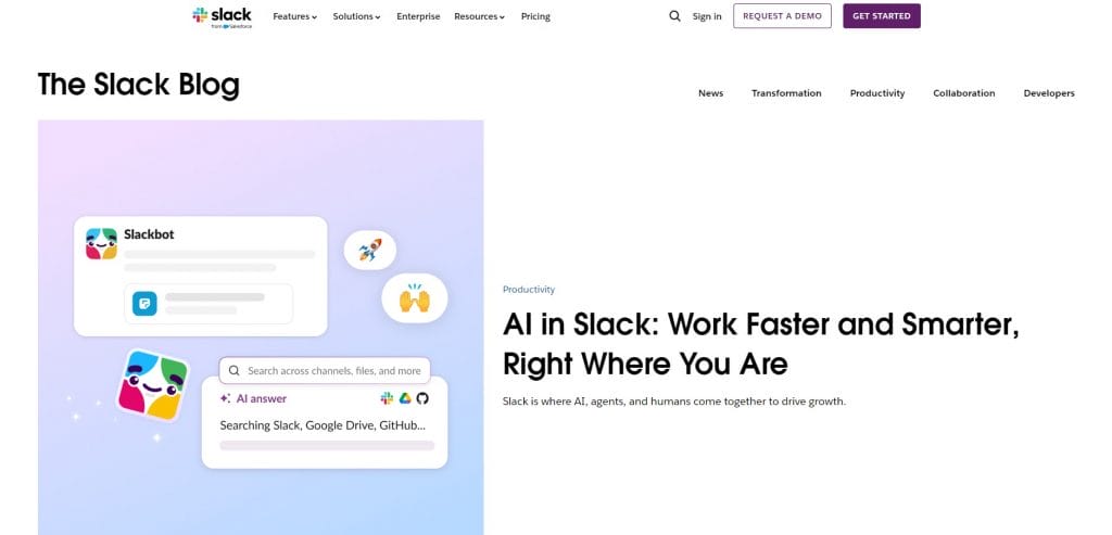 Image showing Slack's blog page