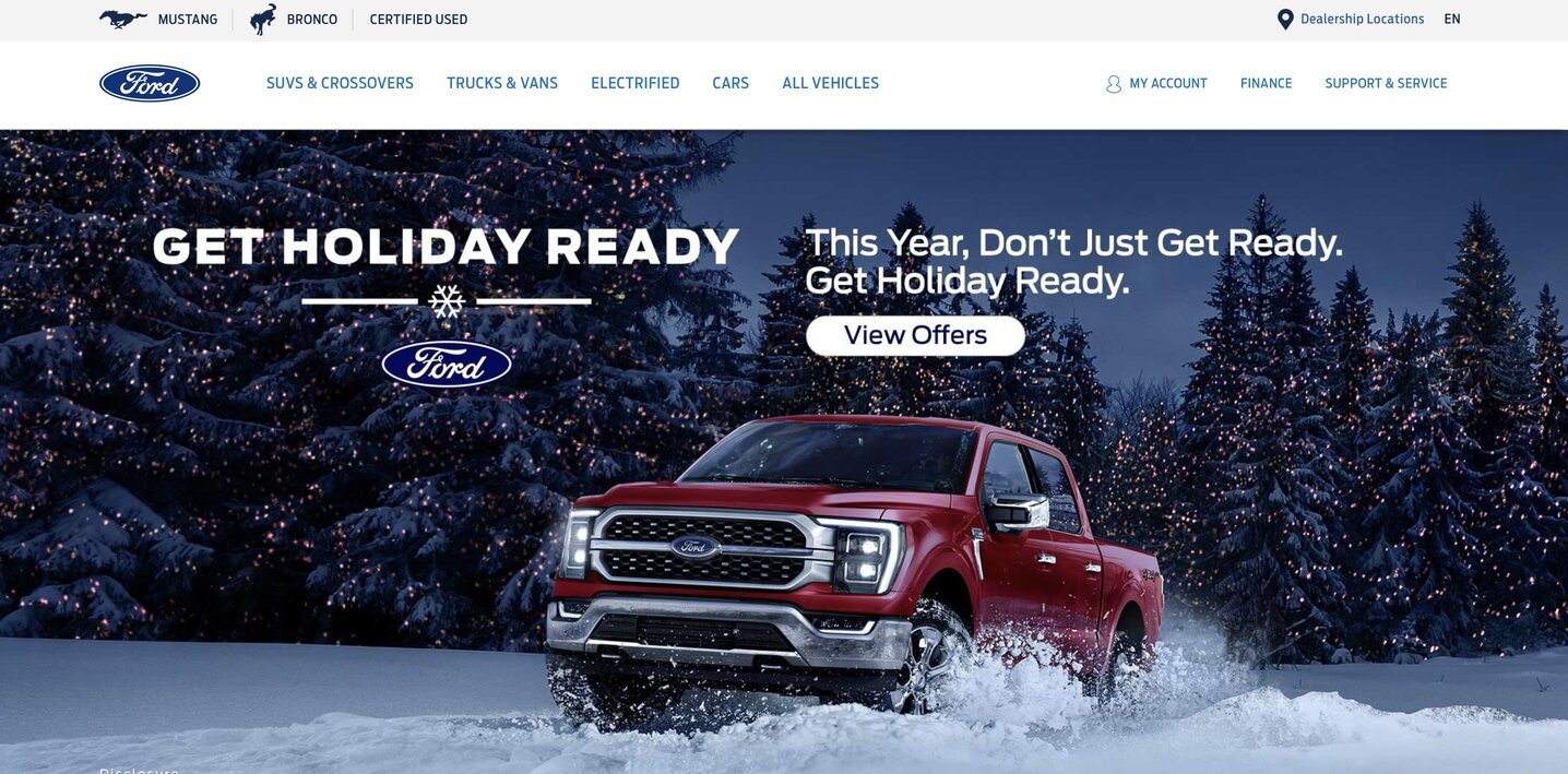 A screenshot of Ford's home page which isn’t up-to-date with the modern design trends