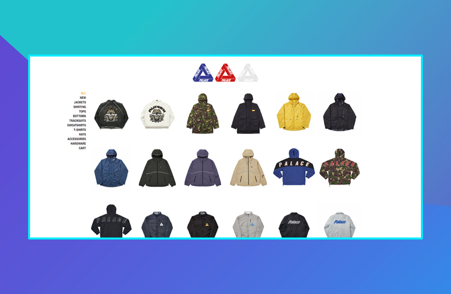 Modern website design: Palace's use of negative space on their website