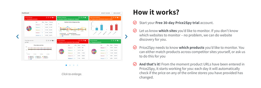Price2Spy's how it works section on the website's homepage