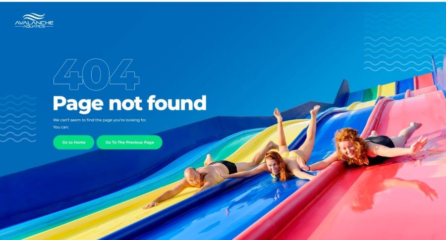 作為404頁面示例之一的Avalanche Aquatics 404頁面屏幕截圖