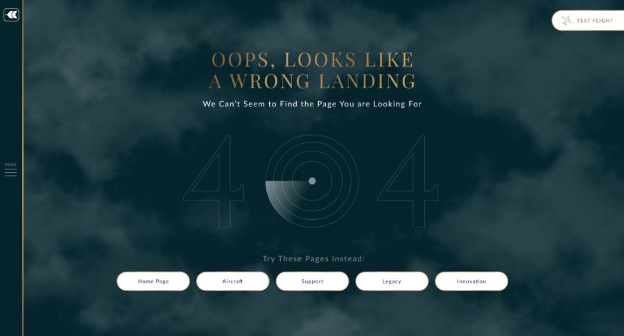  Tecnam 404設計屏幕截圖，作為404頁面示例之一