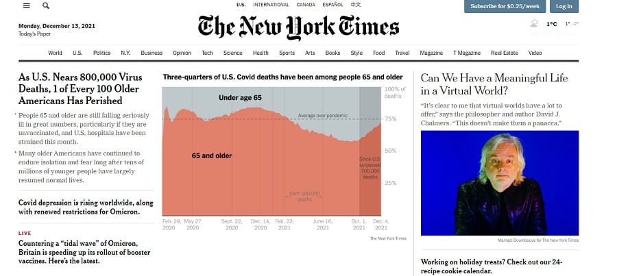 The New York Times landing page