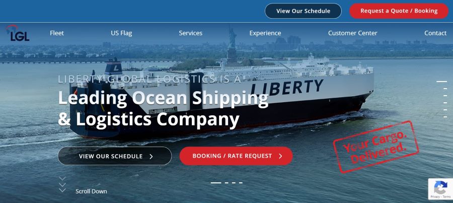 Liberty Global Logistics公司網頁設計屏幕截圖