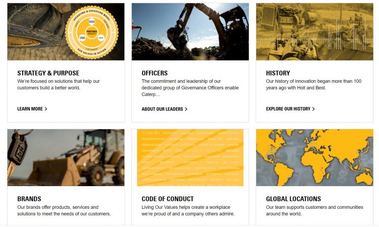 Caterpillar uses modules in their website design