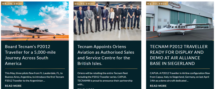 Manufacturing website design Tecnam blog