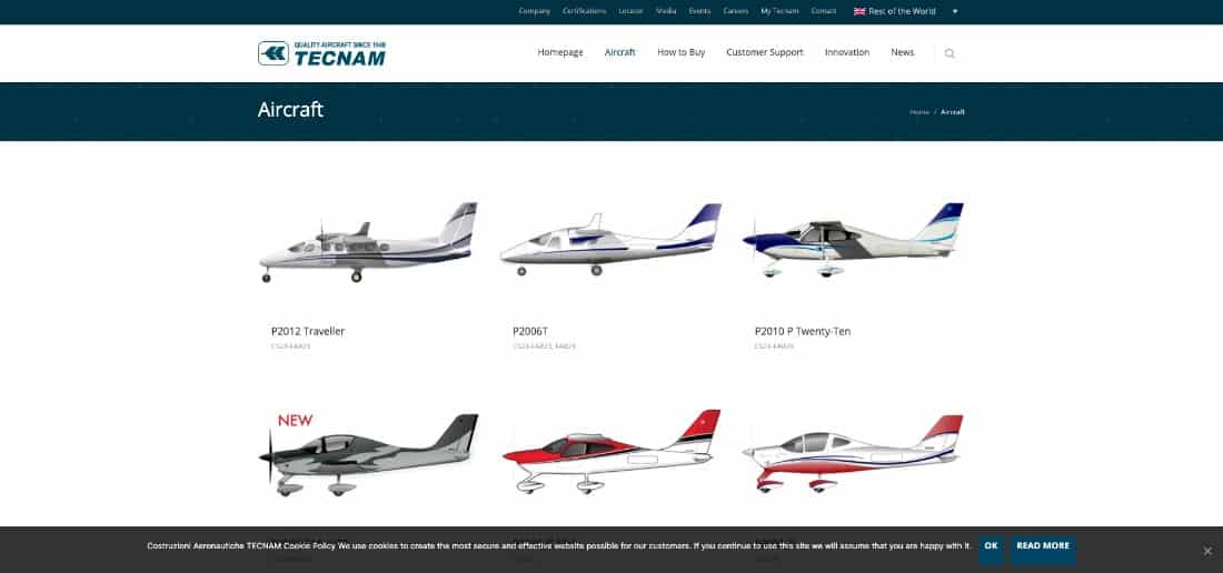 Product presentation on Tecnam's old website