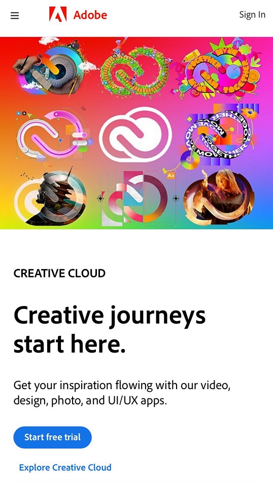 Screenshot from Adobe's website homepage