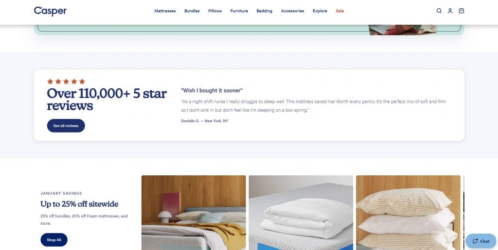 Casper Sleep website screenshot
