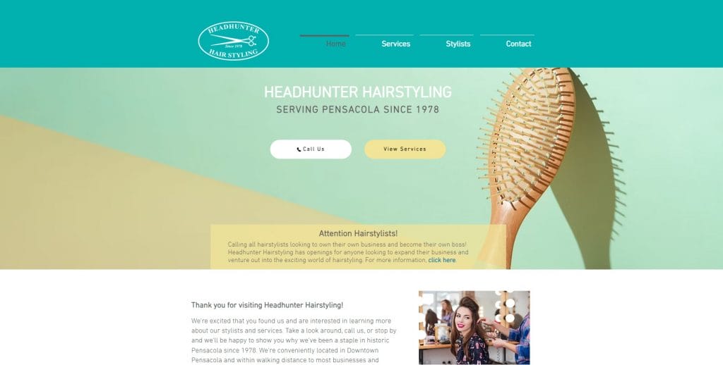 Headhunter Hairstyling website screenshot