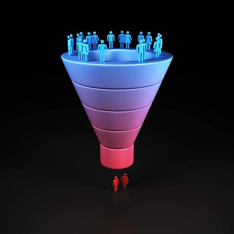 Conversion funnel illustration with people on the top and the bottom