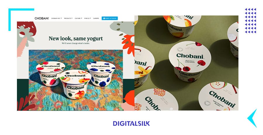 A custom image to represent the new packaging design after Chobani yogurt rebranding 
