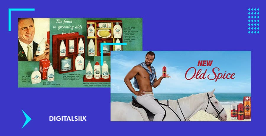 A custom image to represent old and new Old Spice commercials as an example of a successful rebranding