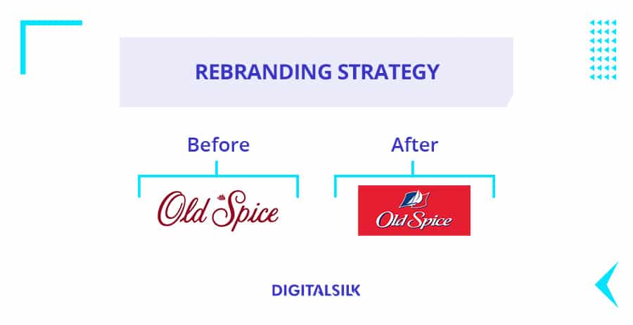 A custom image to represent before and after logo design for Old Spice as an example of a successful rebranding strategy