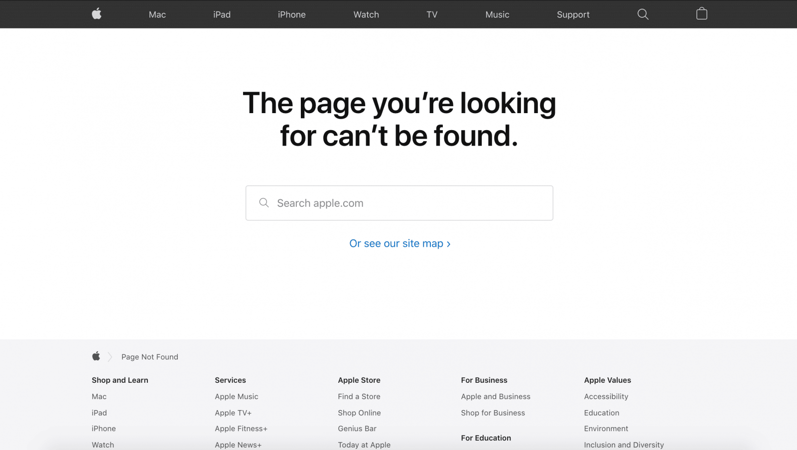 apple's can't be found page