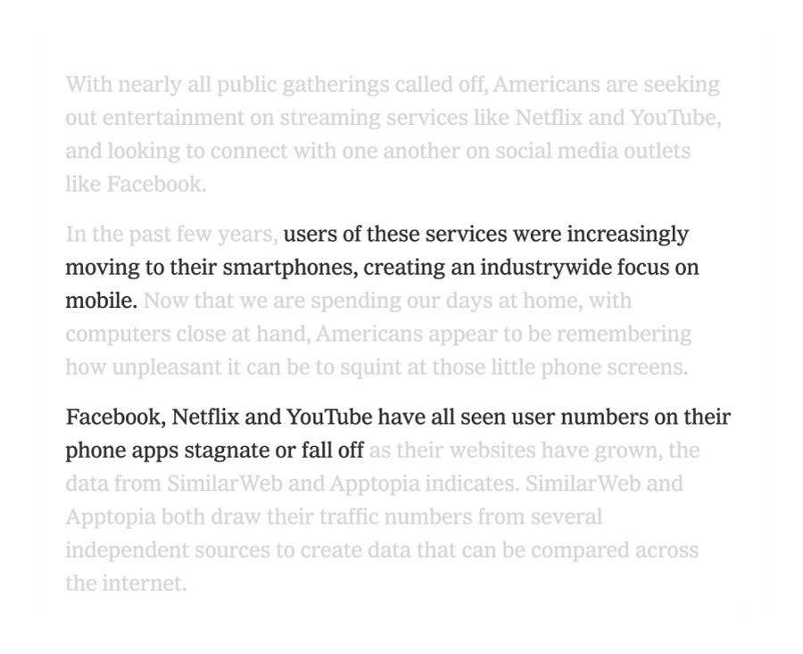 Shopping habits: Screenshot New York Times about streaming movie platforms