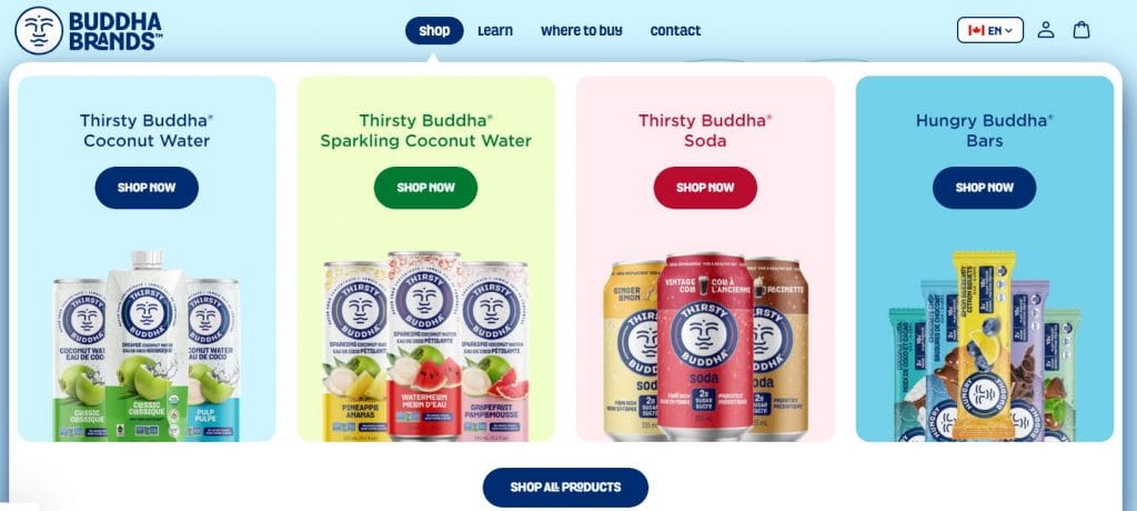 A screenshot of Buddha Brands' mega menu design