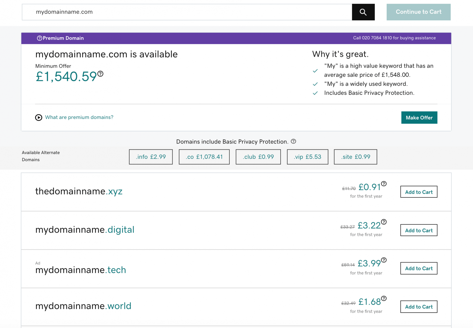 A screenshot showing how to register a domain name on GoDaddy