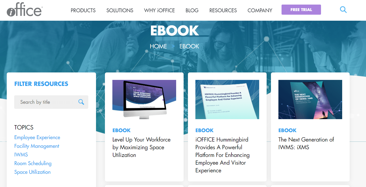 A screenshot of Ebook section on iOffice's website