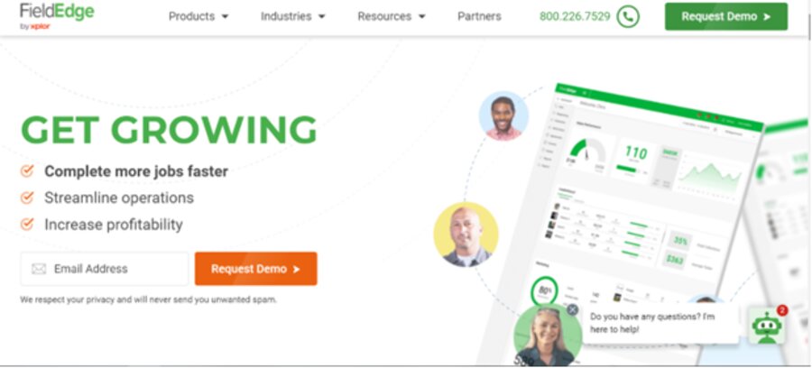 A screenshot of FieldEdge's website homepage