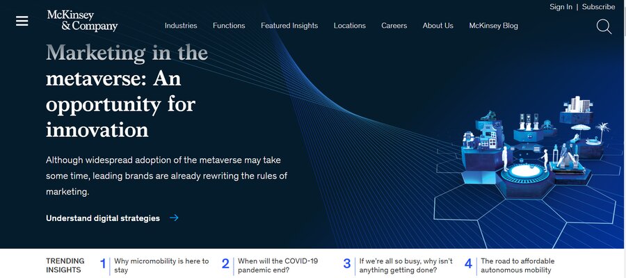 A screenshot of McKinsey's website homepage
