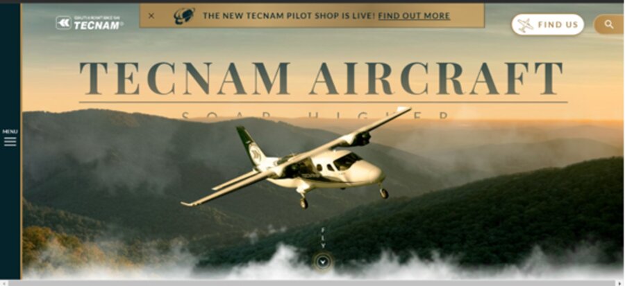 A screenshot of Tecnam's website homepage