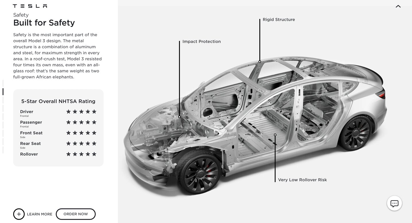 Tesla's website product area