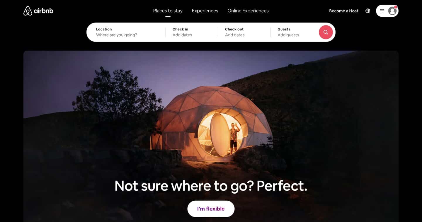 airbnb home page