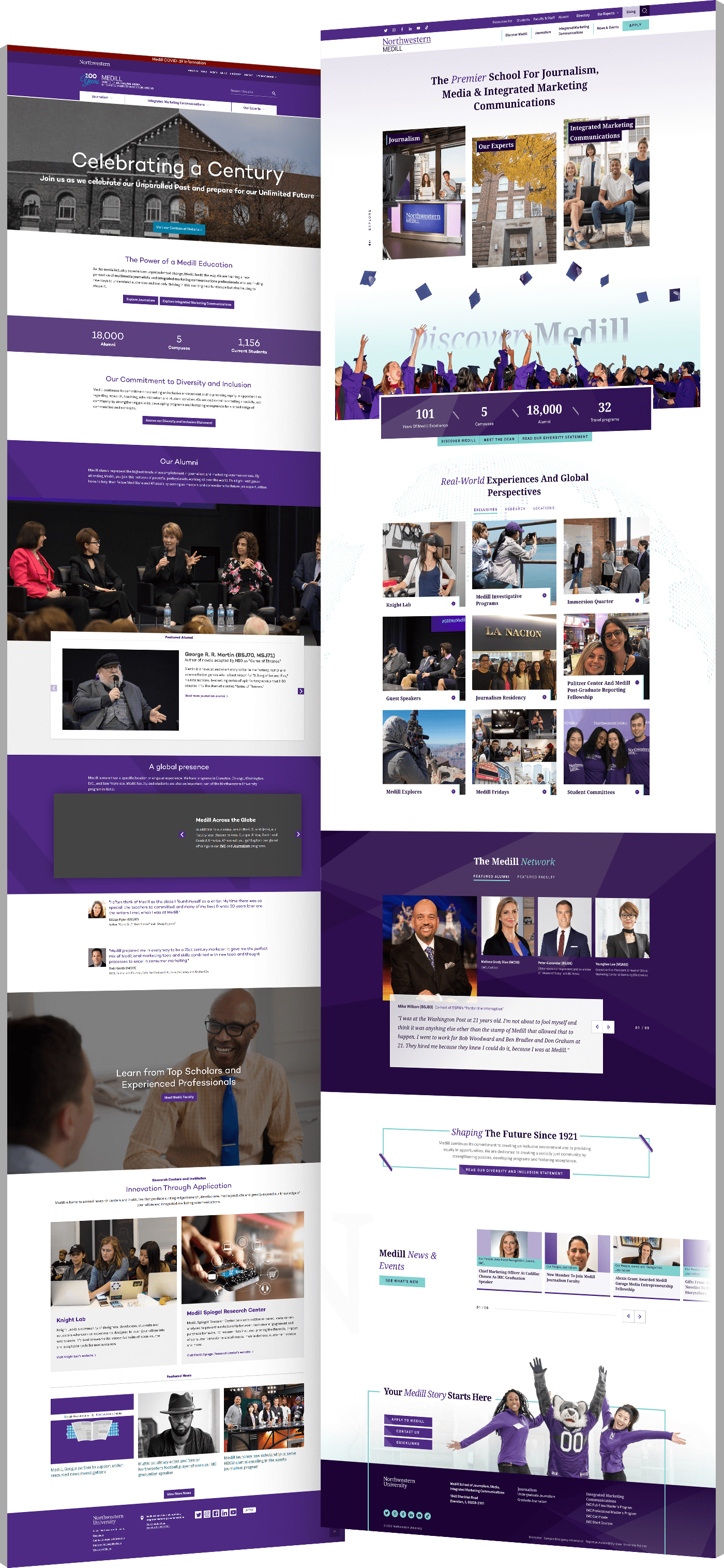 Website redesign before and after Medill