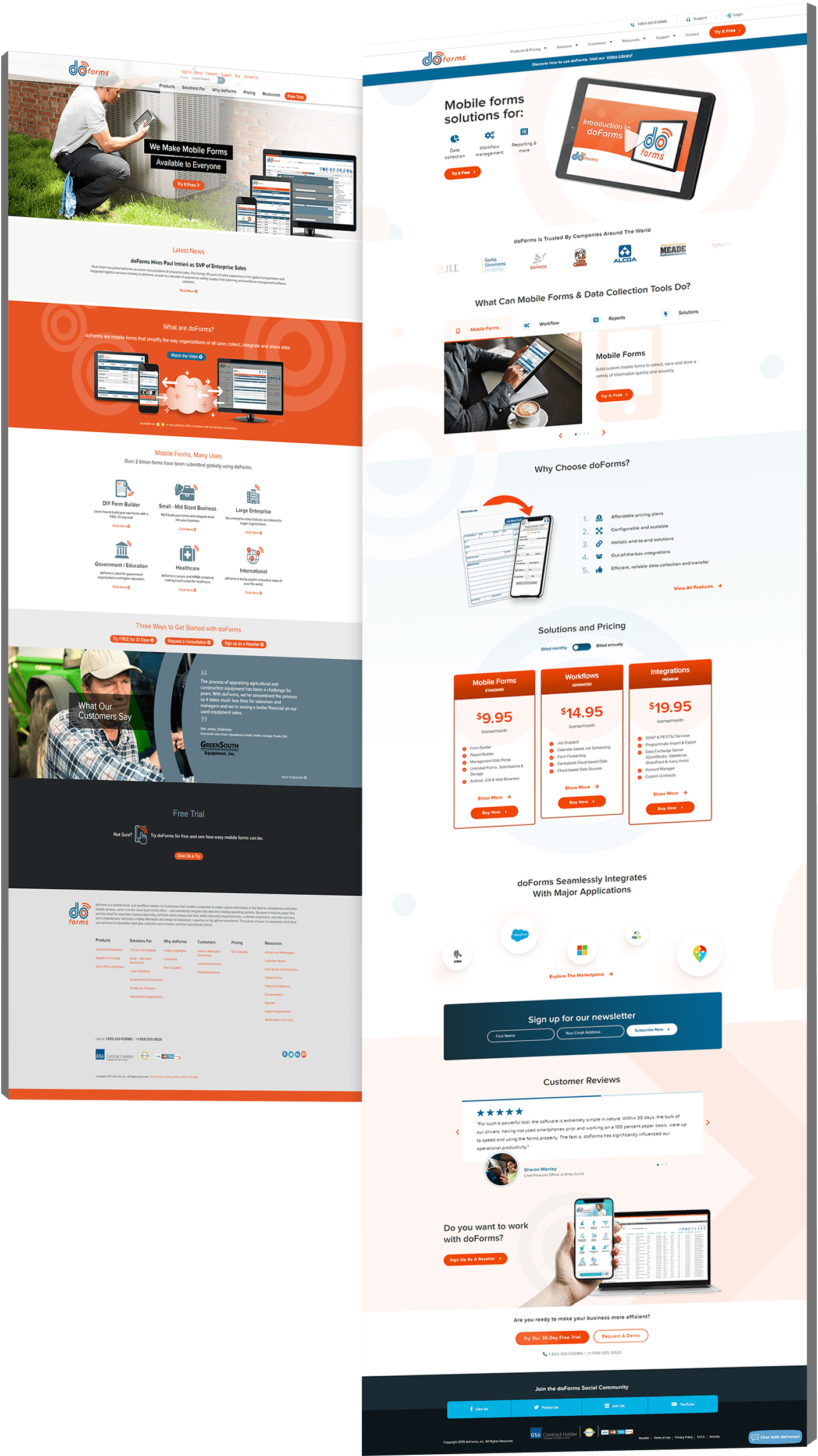Before and after of doForms' web design