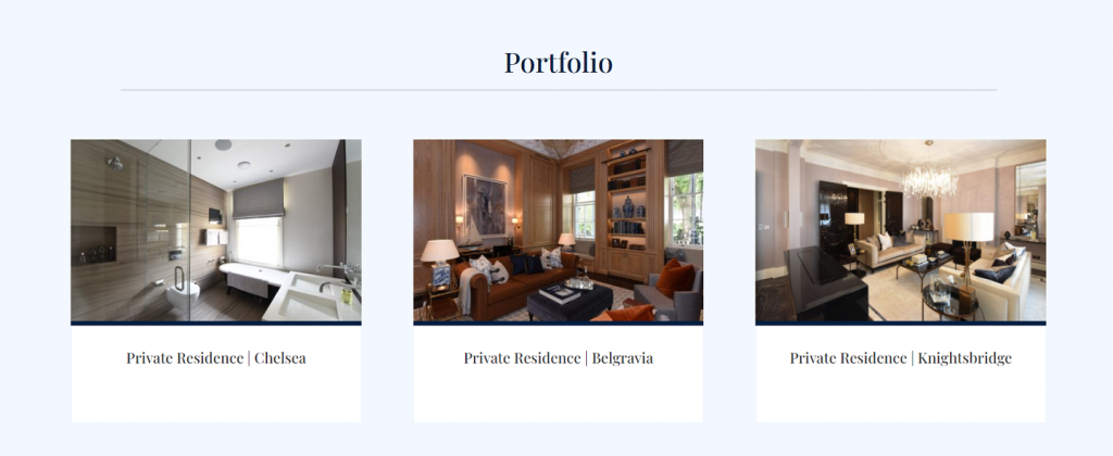 Construction website design example: Chelsea portfolio