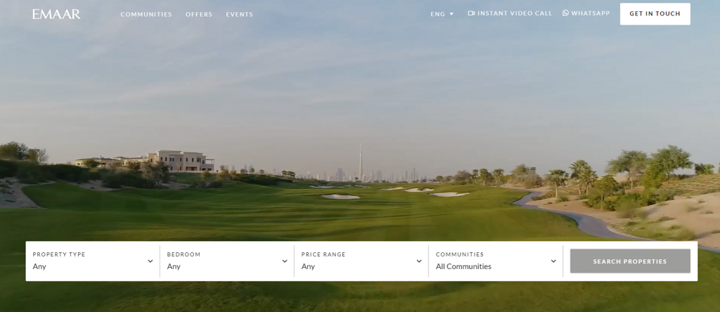 Construction website design example: Emaar homepage