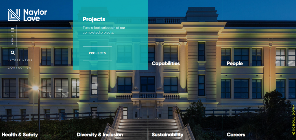 Construction website design example: Naylor Love modules