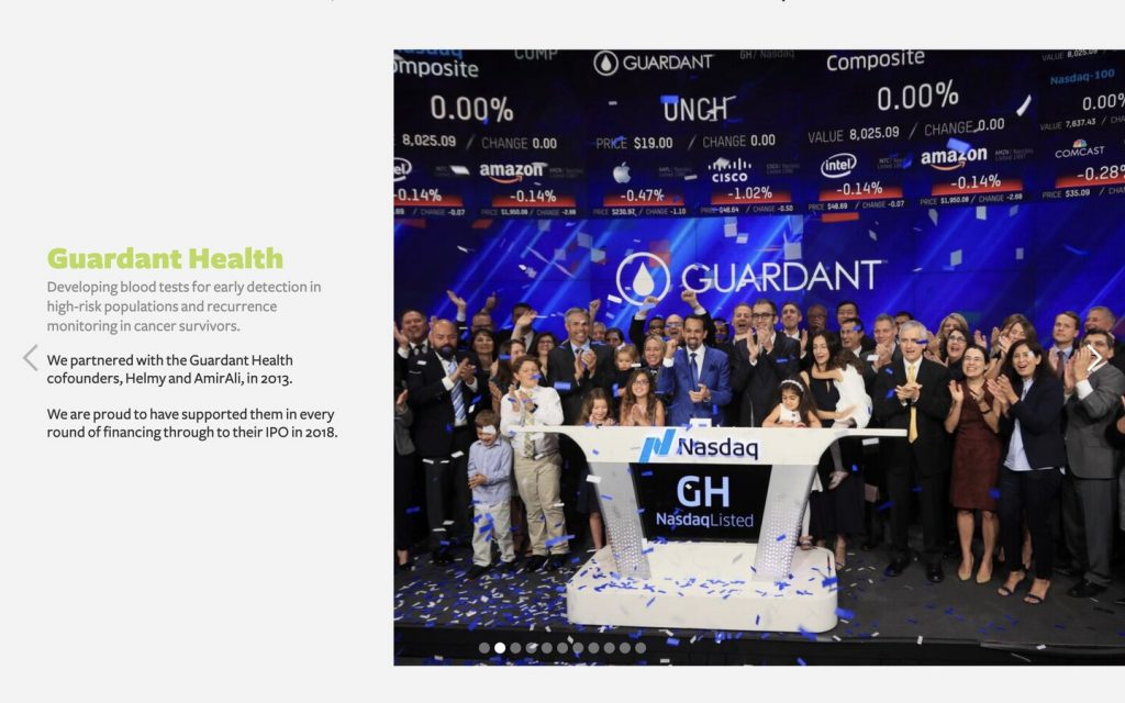 Venture capital website design example: Pear and Guardant Health partnership