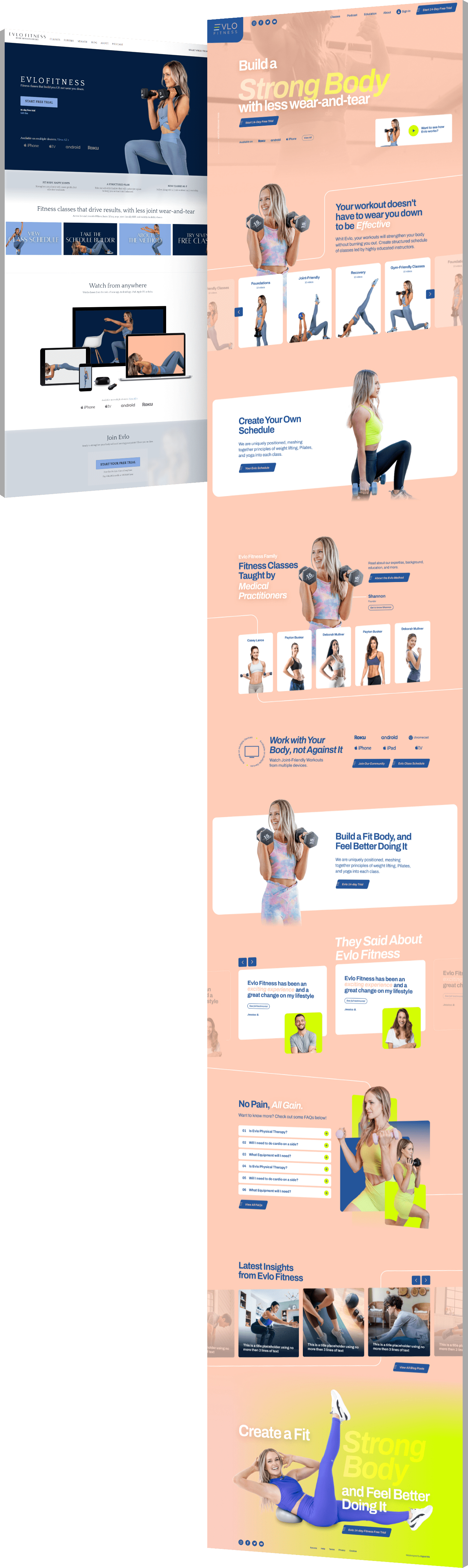 Web design before and after photos of Evlo Fitness website