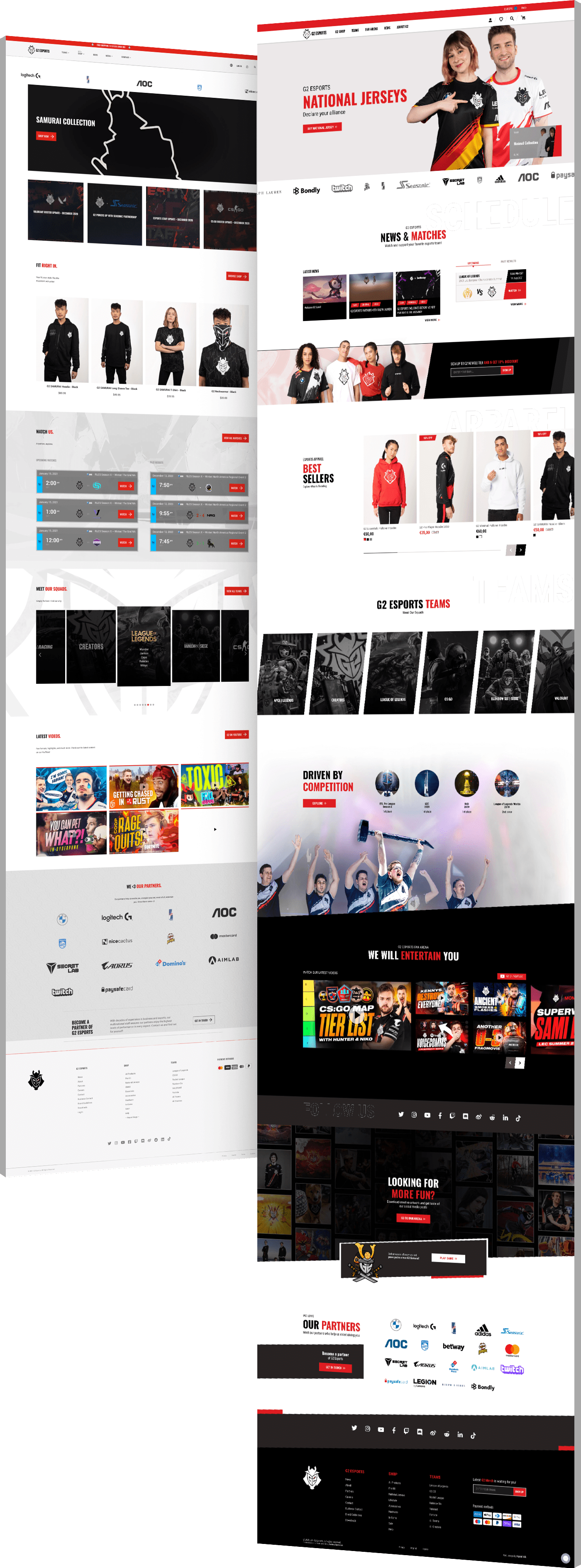 Web design before and after photos of G2 Esports website