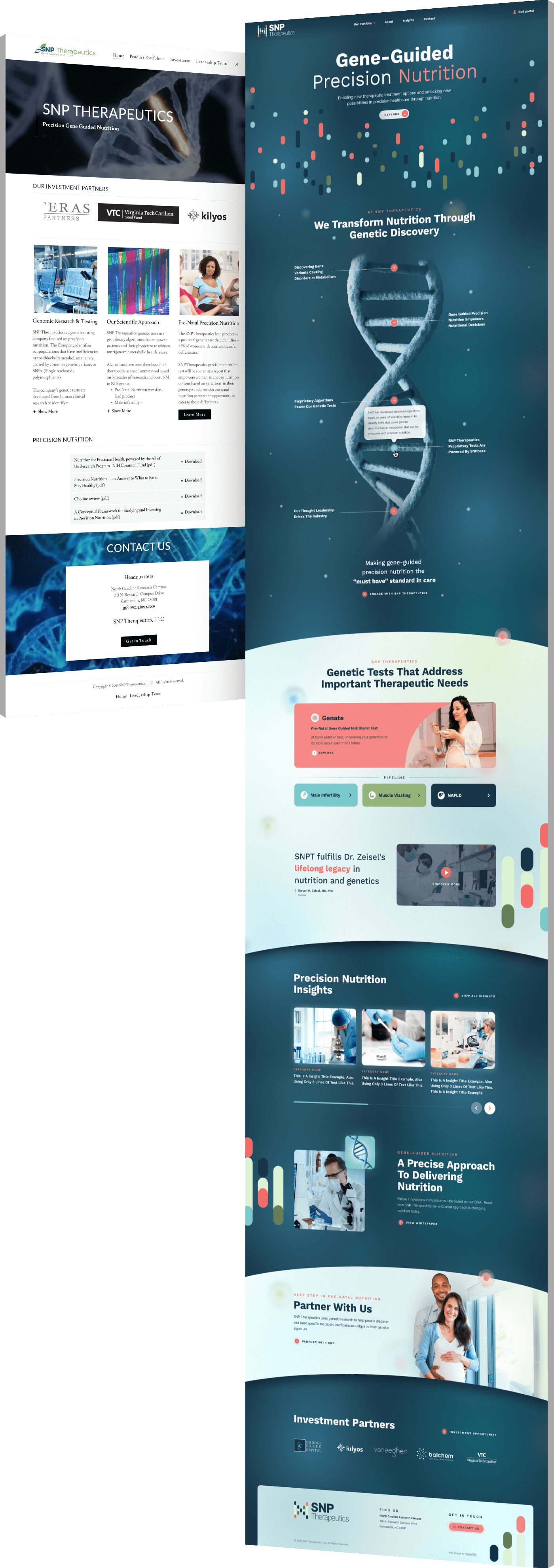 Web design before and after photos of SNP Therapeutics website