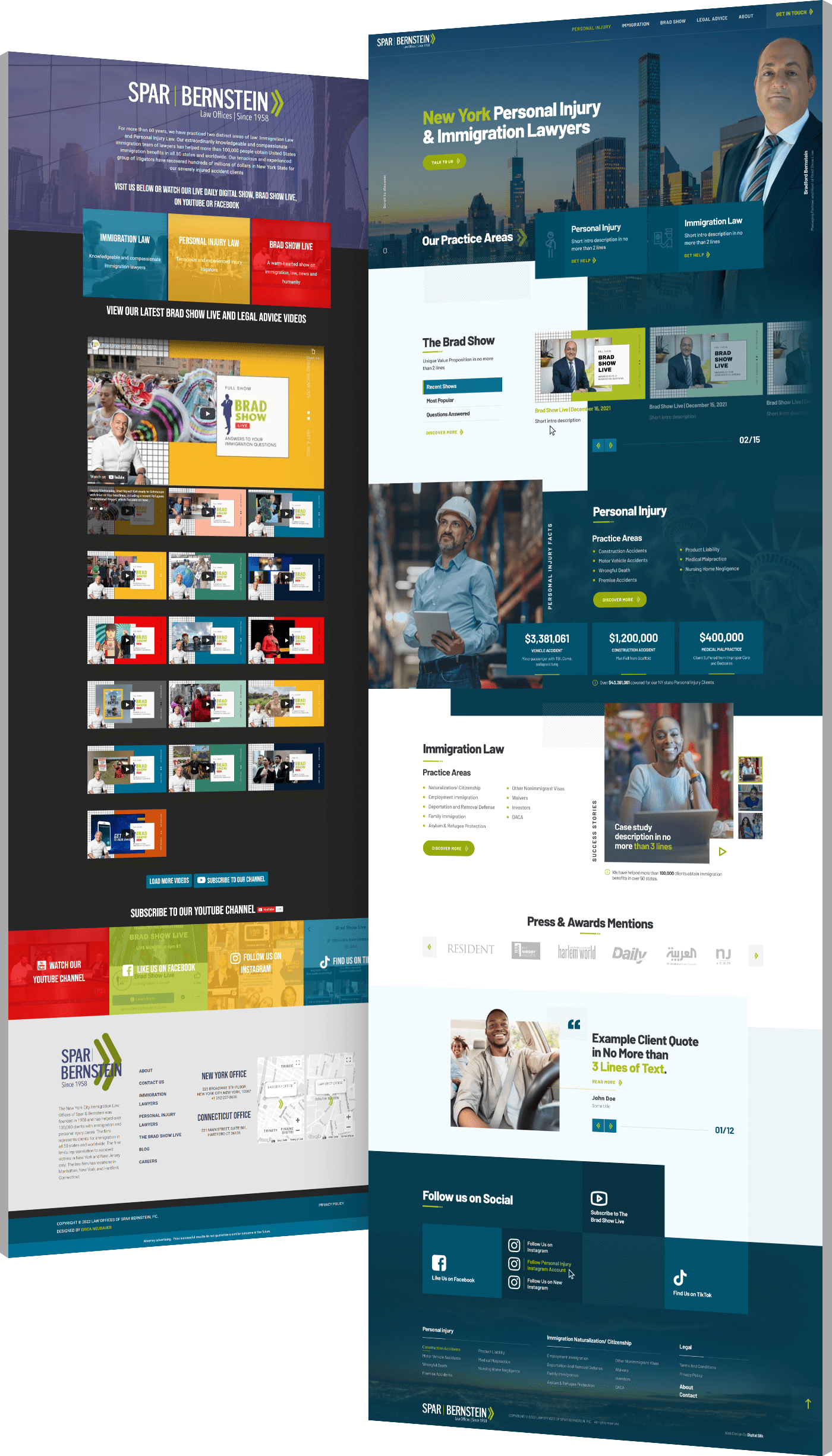 Web design before and after photos of Spar & Bernstein website