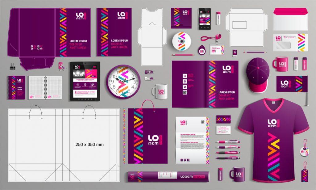 Marketing collateral design samples that include printed materials, lighters, mugs, t-pens, USB sticks, etc.