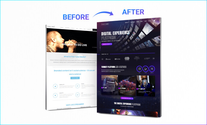 entertainment brand's website before and after brand management and redesign