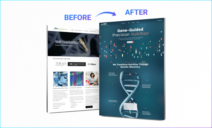 biotech website before and after brand management and redesign