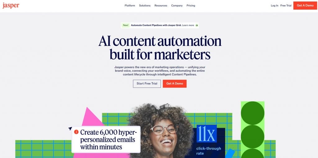 Jasper AI website screenshot