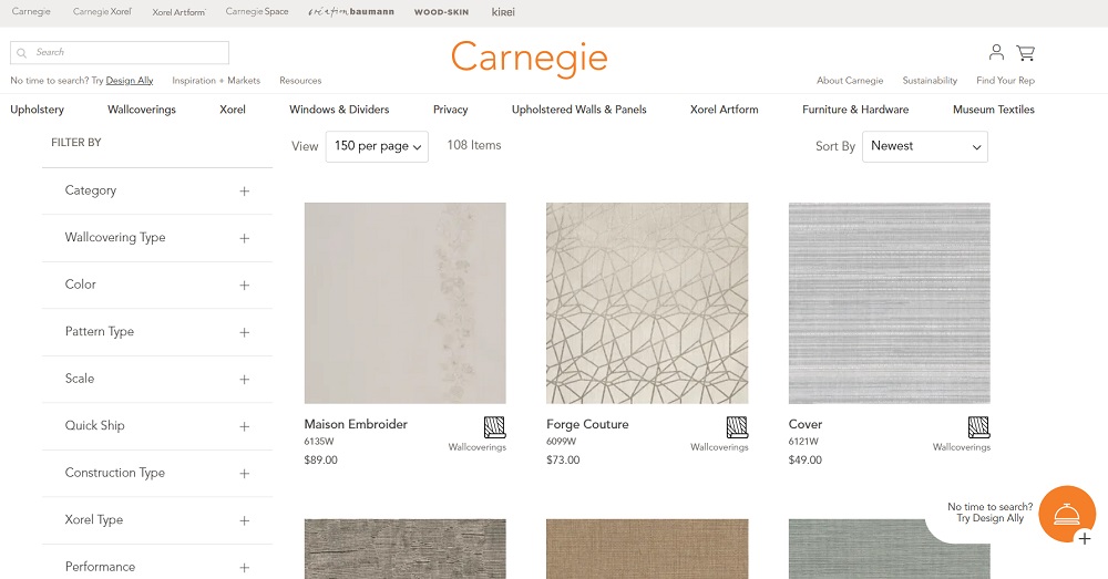 A product page on the Carnegie website that shows a wide variety of filters