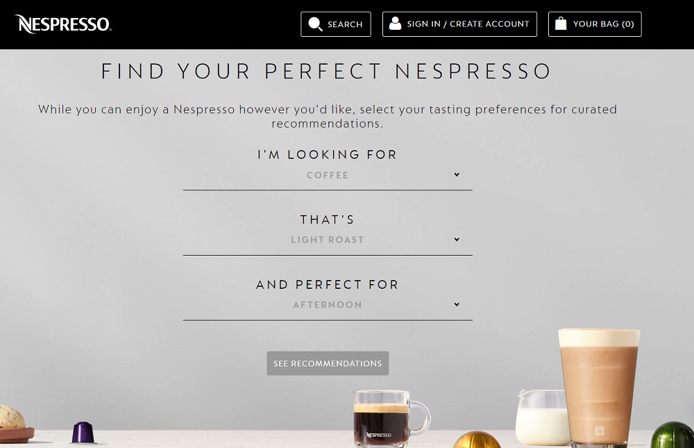 An image of Nespresso's website