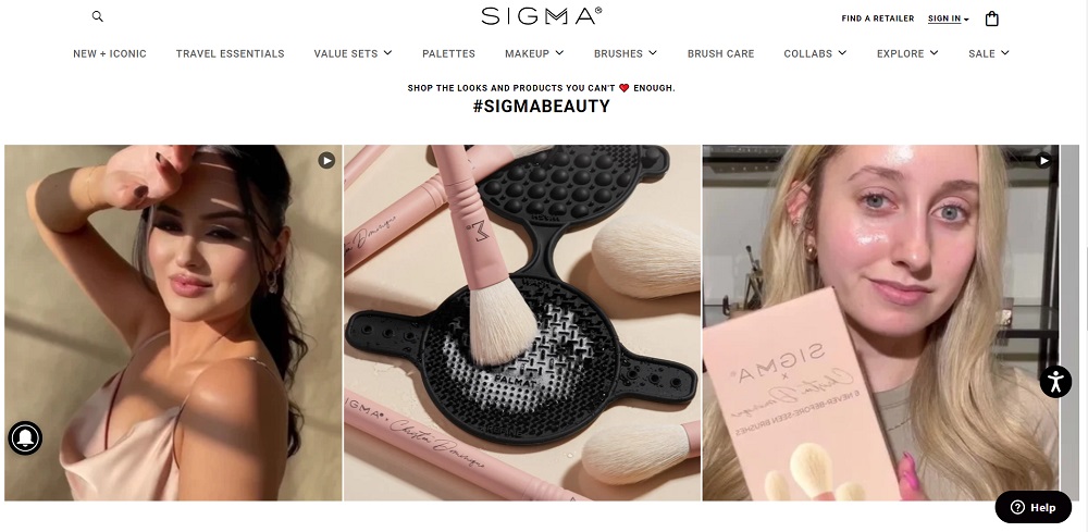 An image of an integrated Instagram feed on the Sigma Beauty website