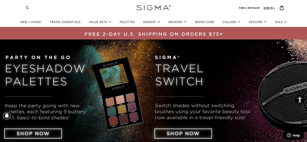 The website homepage of Sigma Beauty