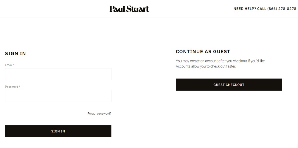 An image showing checkout options on the Paul Stuart website